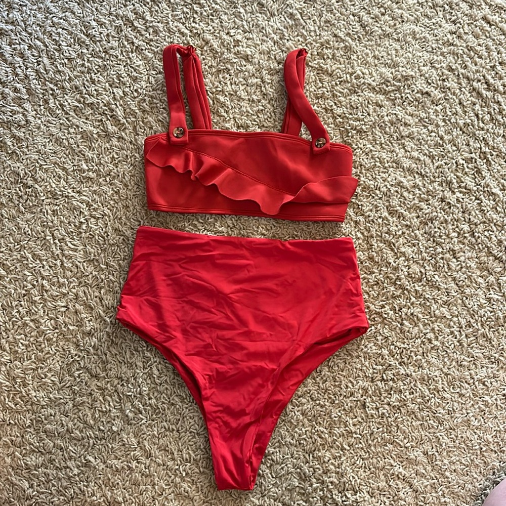 Red High waisted vintage pinup style swimsuit Size XS